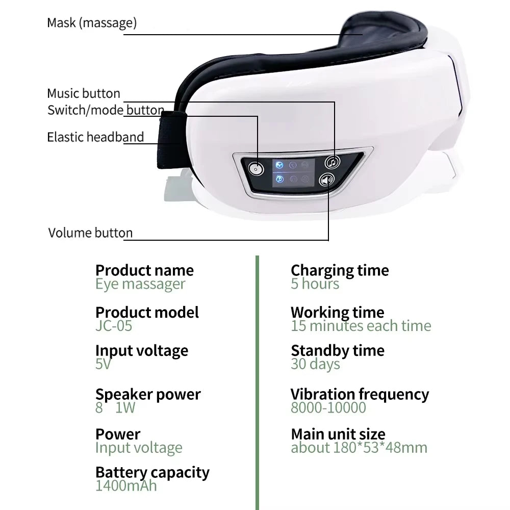 Smart Eye Massage Instrument Vibration Eye Care Massager Airbag Compress Bluetooth Music Eye Relax Fatigue Massage Sleep Mask